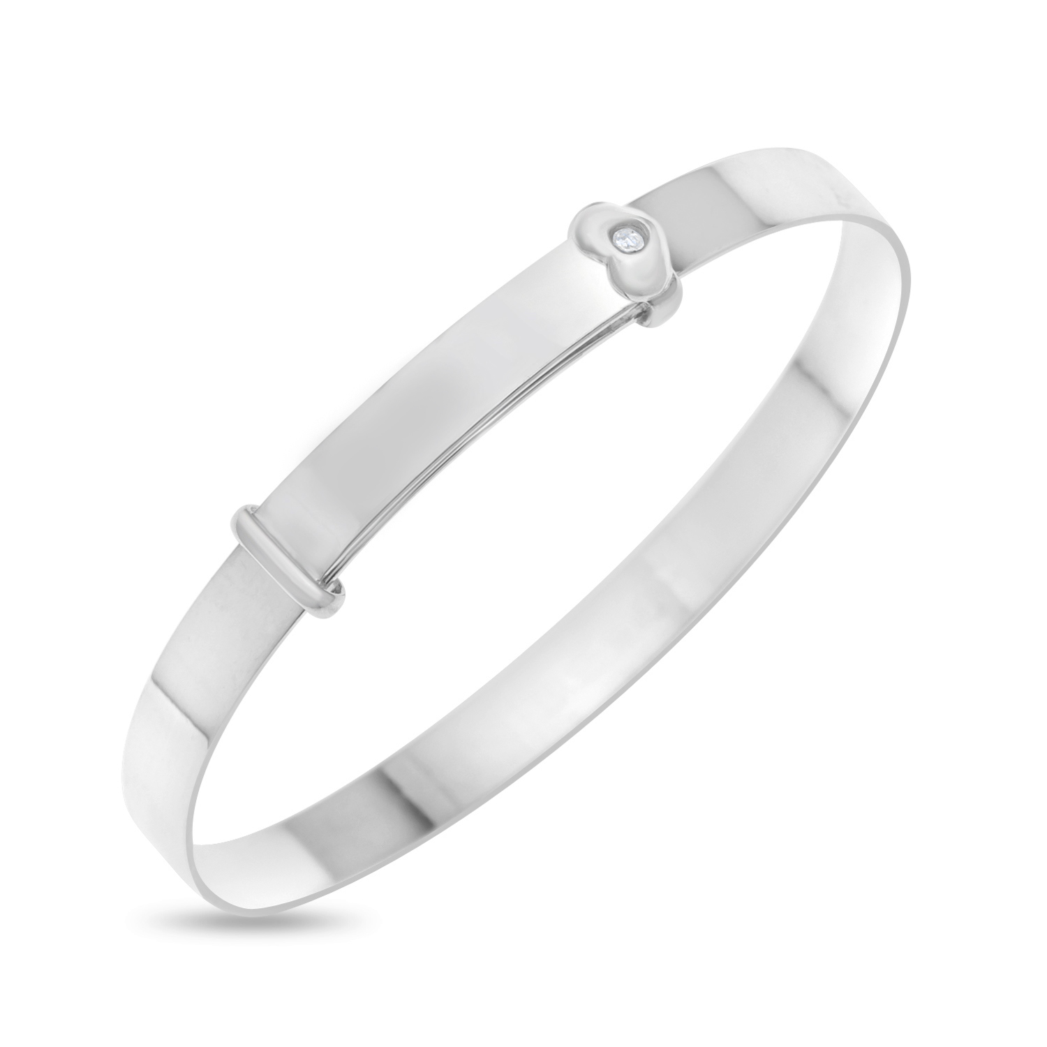 'Baby's First Diamond' Silver 925 Bangle Bracelet Cuff Jewelry Gift, for Baby Showers, Baptism 0-4 Y