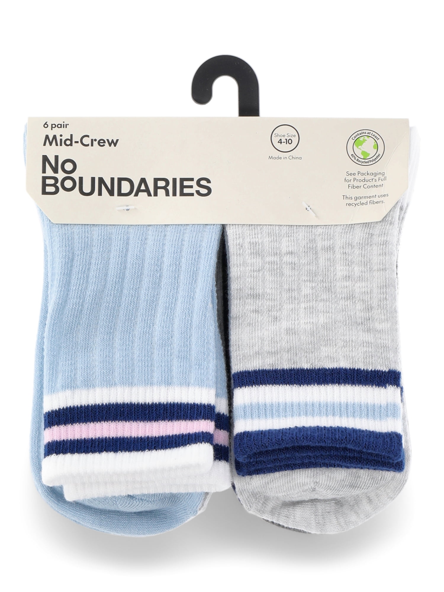 No Boundaries Fashion Pointelle Mid-Crew Socks, 6-Pack, Women's, Shoe Sizes 4-10
