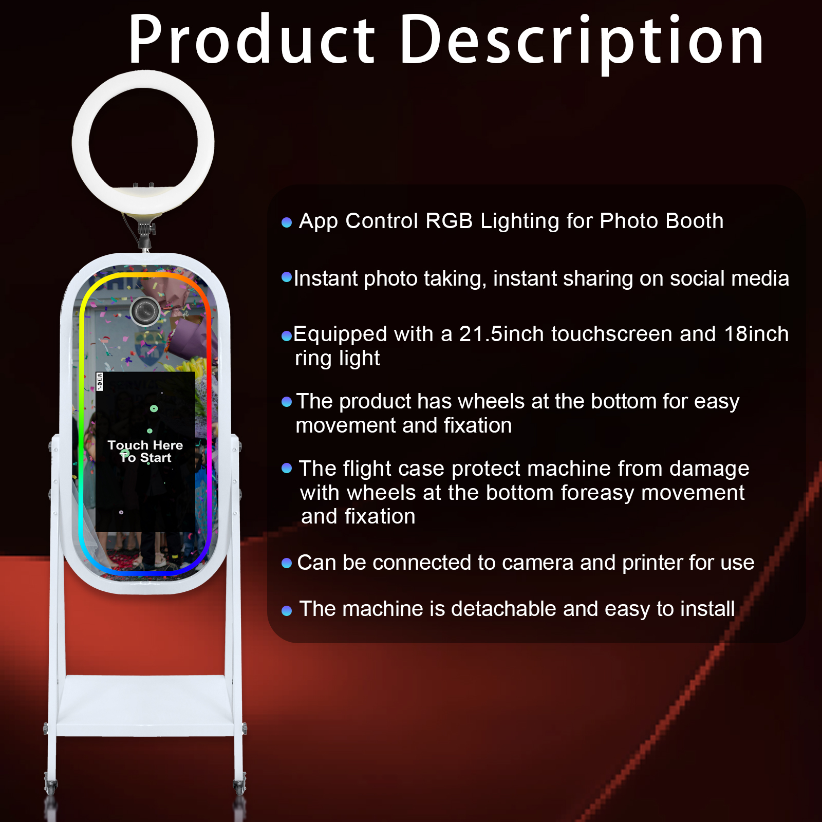 Portable Mirror Photo Booth Machine with 21.5inch Touch Screen Selfie Photo Booth Machine for Party