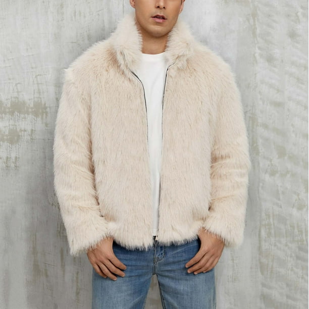 Ceisia Trendy Warm Men's Loose Fit Stand-Collar Faux Fur Jacket Gift