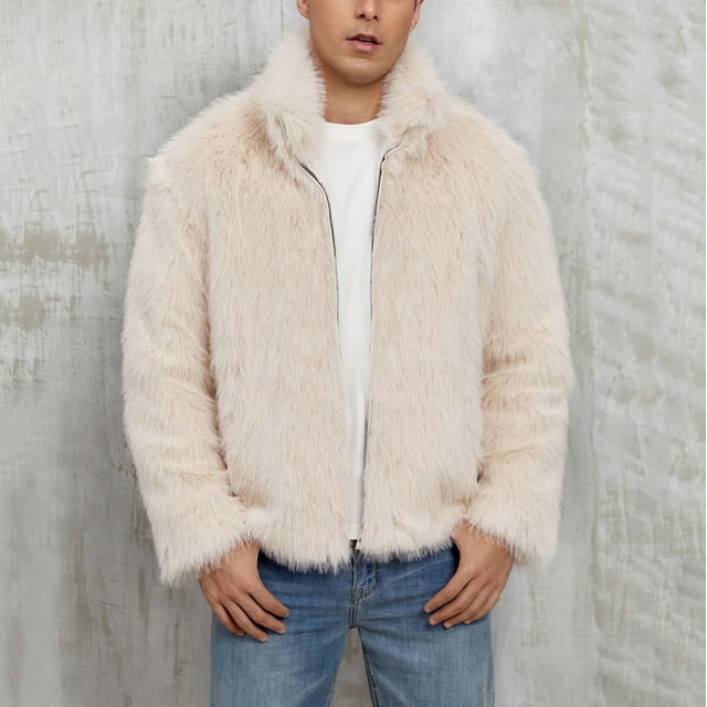 Ceisia Trendy Warm Men's Loose Fit Stand-Collar Faux Fur Jacket Gift