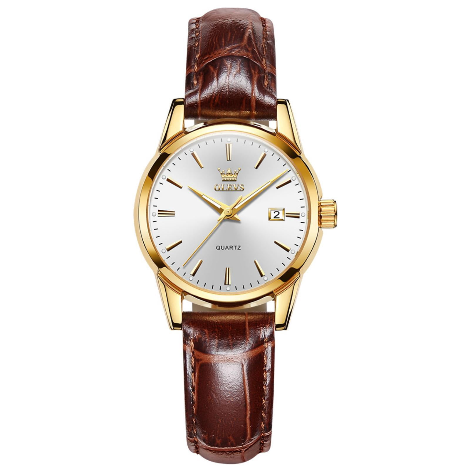 OLEVS Watches for Women Luxury Dress Analog Quartz Easy Read Digital Date Classic Luminous Brown Leather Strap Waterproof Female Wrist Watches Relojes para Mujer
