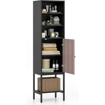 YANG2 57” Tall Bathroom Storage Cabinet, Floor Cabinet with Door, Adjustable Shelves & Foot Pads, Metal Legs, Anti-Tipping Kit, Slim Bathroom Storage Unit for Living Room, Kitchen (Black)