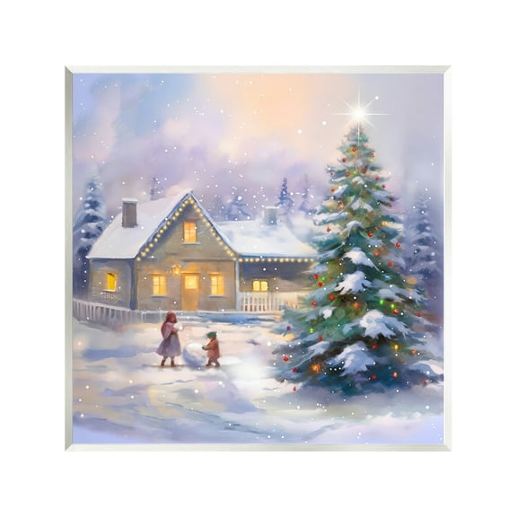Stupell Industries Children Building Snowman Holiday Painting Unframed Art Print Wall Art, 12 x 12