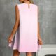 thumbnail image 5 of Vestido Corto para Mujeres Verano Moda Casual Impreso Lado Plisado Cuello Redondo sin Mangas, 5 of 7