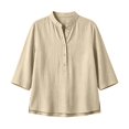 thumbnail image 4 of Tops for Women 3/4 Sleeve Collar Summer Casual Imitation Cotton Linen T-Shirt, 4 of 9