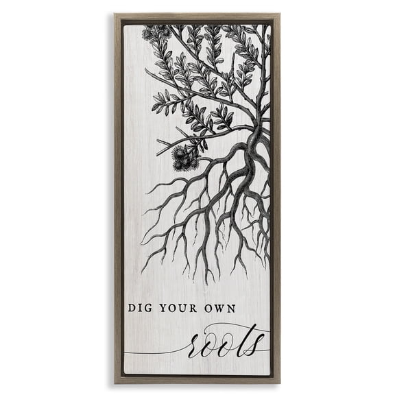 Stupell Industries Dig Your Own Roots Empowering Inspirational Painting Brown Floater Framed Canvas Art Print Wall Art, 15 x 31