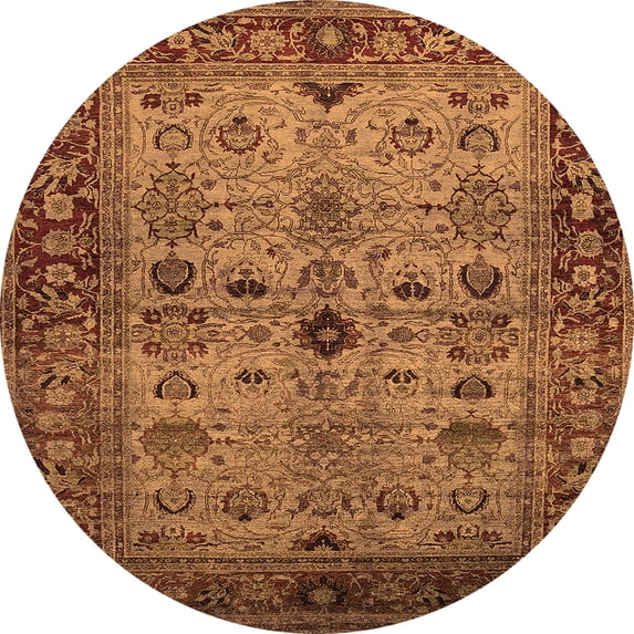 Ahgly Company Indoor Round Oriental Orange Industrial Area Rugs, 4' Round