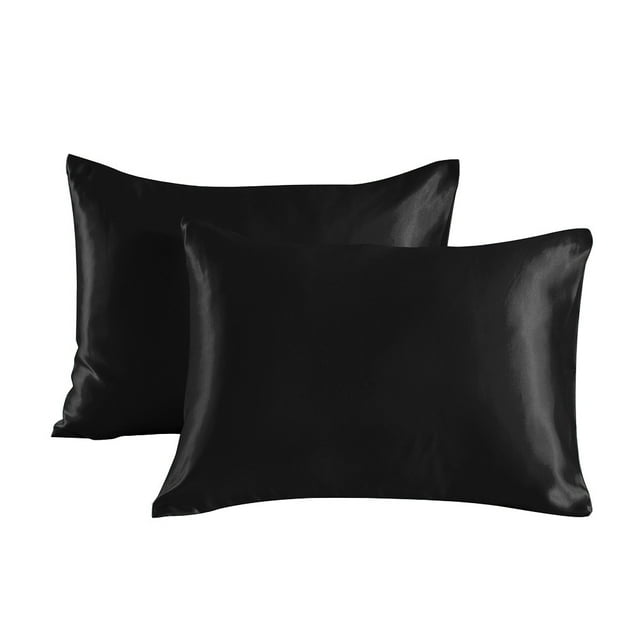 Nvzi Funda de almohada de seda sintética de 3 piezas Comienza la noche de tus sueños con esta funda de almohada cómoda y transpirable de 20,08 x 40,16 pulgadas (negra)