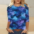 thumbnail image 3 of Craaazy Women's Loose Fit Colorful Printing 3/4 Sleeve Pretty Round-neck Tops Gifts, 3 of 5