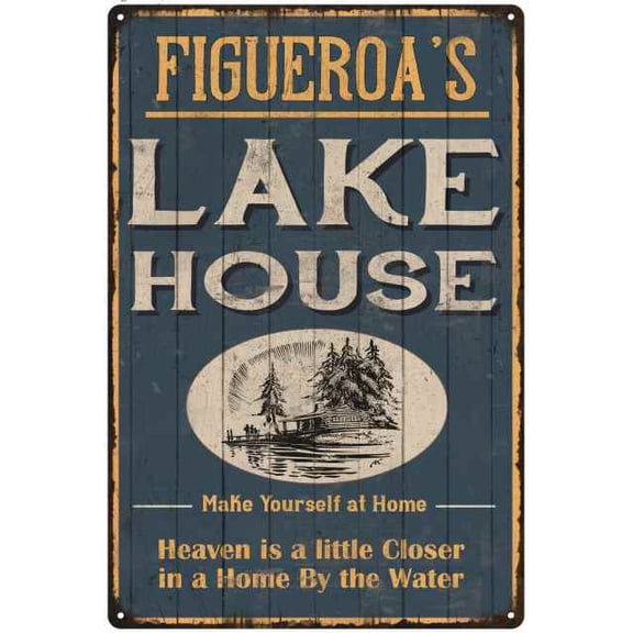 FIGUEROA'S Lake House Blue Cabin Home Decor 8 x 12 High Gloss Metal 208120038398
