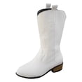 thumbnail image 6 of Rokment Womens Wide Calf Cowboy Boots Fashion Embroidered Leather Pointed Toe Chunky Block Heels Western Mid Calf Cowgirl Riding Boots White Size 6, 6 of 7