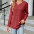 thumbnail image 2 of Yuyuzo Women Long Sleeve Tops Round Neck Shirts Button Side Loose Blouses Solid Color Tunic Top, 2 of 4