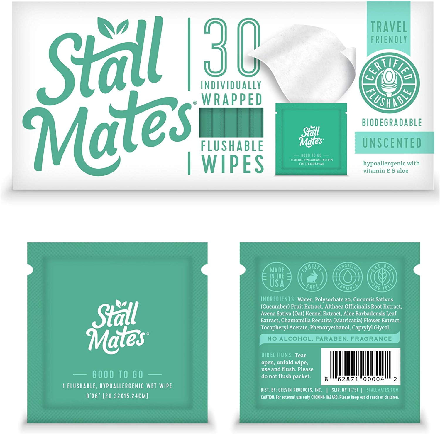 30 Individual, Flushable Cleansing Cloths. Hypoallergenic and Sensitive. Extra Large 8'x6' Wipes