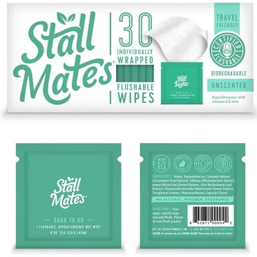 30 Individual, Flushable Cleansing Cloths. Hypoallergenic and Sensitive. Extra Large 8"x6" Wipes.