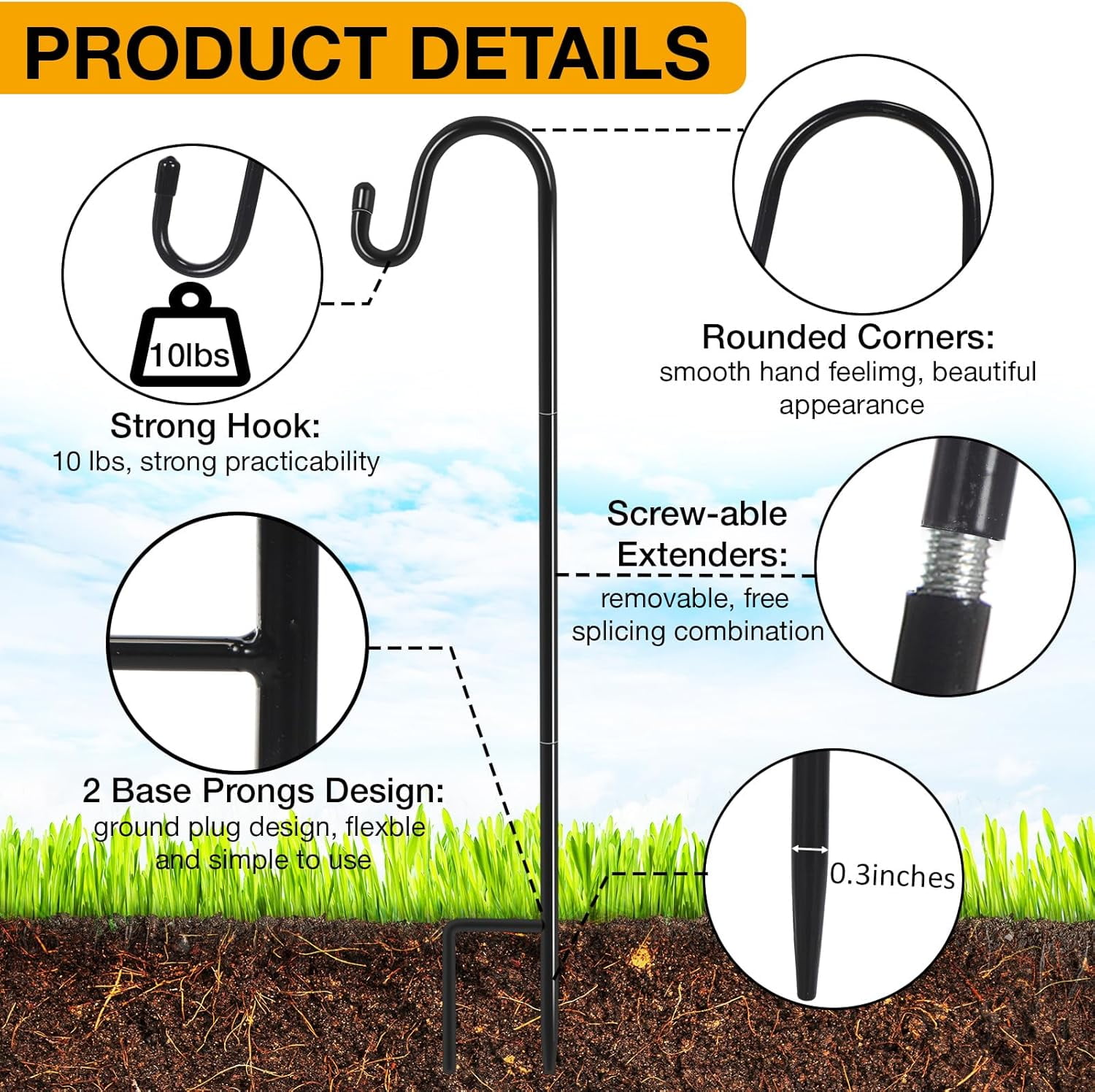 24 Pack 25 Inch Shepherds Hooks Outdoor Plant Hanger Metal Shepherd's Hook Black Garden Bird Feeder Pole for Hanging Solar Lanterns Flower Basket Jars Christmas Lights Wedding Decor