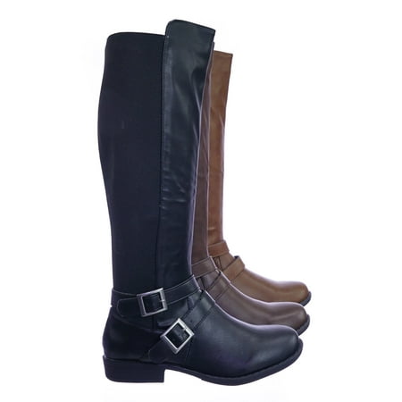 Bamboo Belted Belt - Montana75 by Bamboo, Fur Lined Fashion Equestrian Riding Boots w Elastic Panel Belt Harness