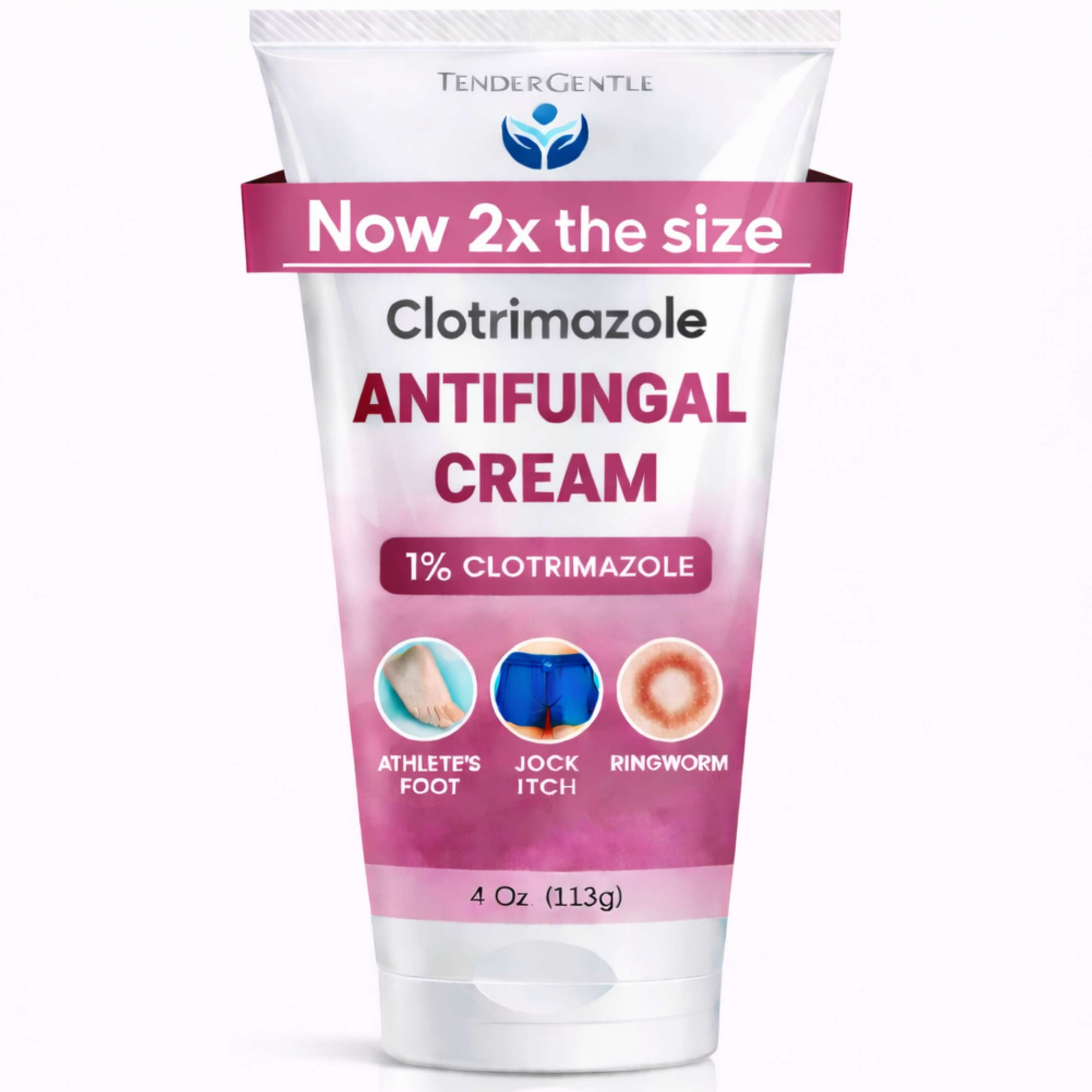 Tender Gentle Clotrimazole Antifungal Cream for Skin - 4 oz. of Clotrimazole Cream for Ringworm, Jock Itch, and Athletes Foot Treatment