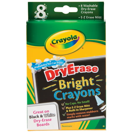 Crayola Washable Dry-Erase Crayon Set, 8-Colors, Brights