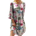 thumbnail image 1 of Femmes Robe de Soirée Robe de Soirée O Robes Décontractées Col Rond 3/4 Manches Cloche Tunique en Vrac Robe Adulte Vêtements Féminins F Taille M, 1 of 3