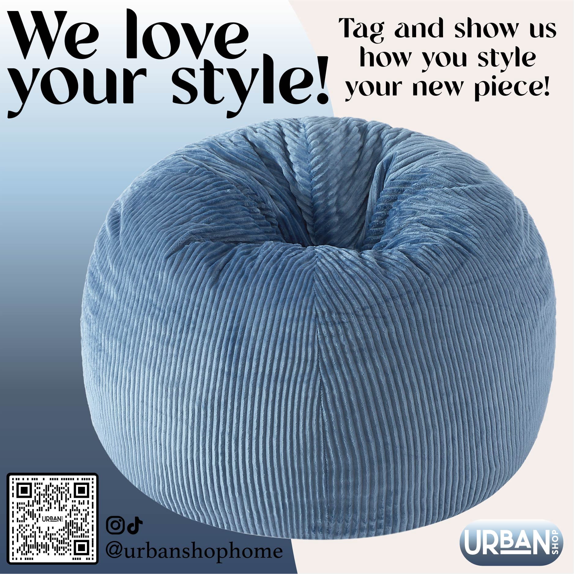Urban Shop , Ribbed Compressed Foam Kids and Teen Chair, Blue Day