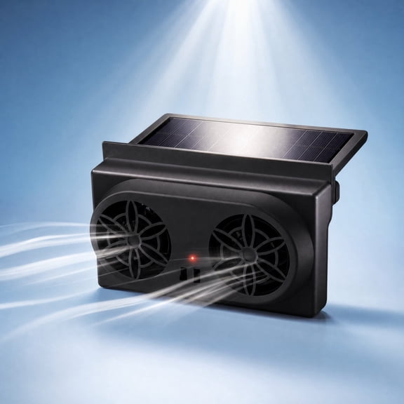 MMJ Solar Powered Car Fan Auto Window Ventilation Exhaust Cooler Vehicle Interior Heat Reduction Portable Tool Free Installation