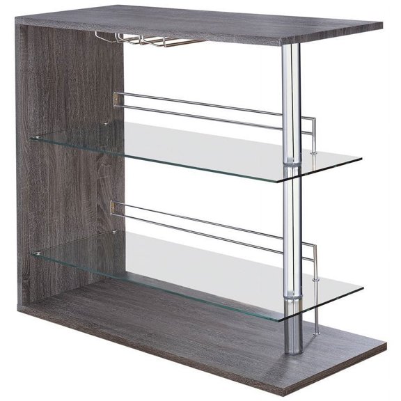 Bowery Hill 2 Shelf Pub Table with Wine Storage in Weathered Gray