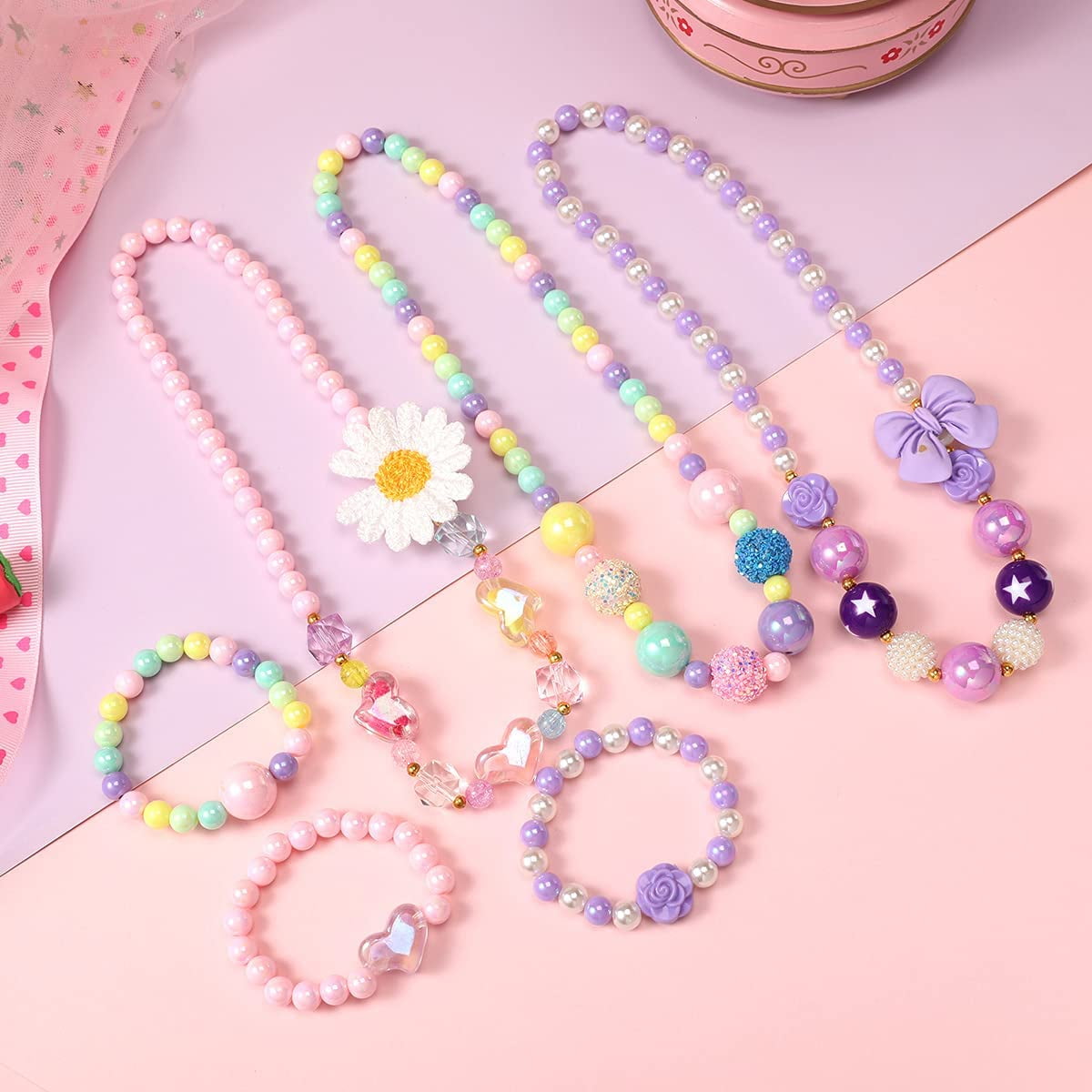 PinkSheep 10Pcs Girl Jewelry Set, Kids Princess Necklace Bracelet