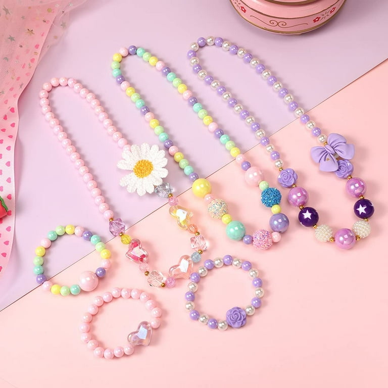PinkSheep 6Pcs Kids Jewelry Set Girls Beaded Necklace Bracelet Dress up Jewelry for Children Toddler