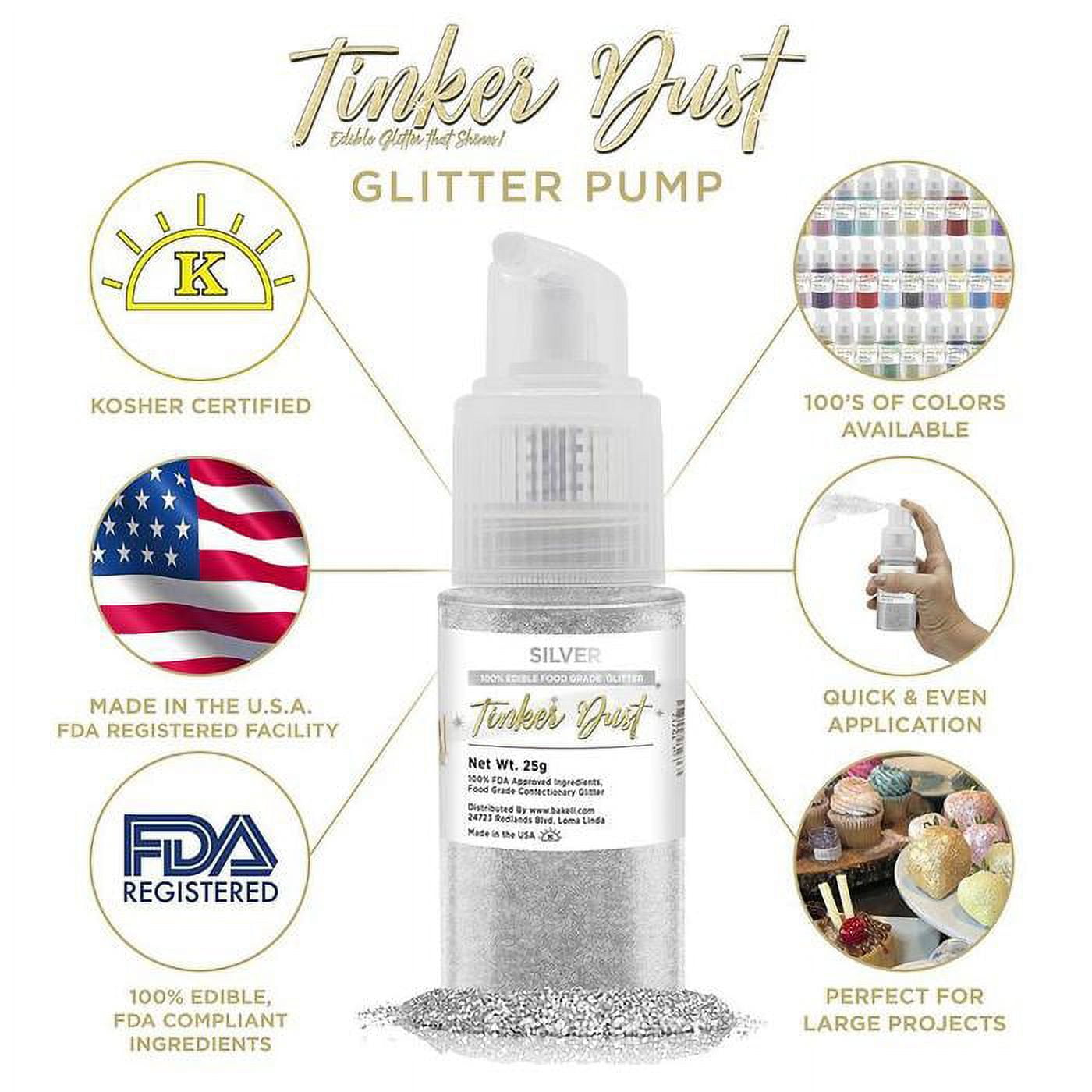 Edible Glitter Spray Pump Kit Pack A 4 SET Tinker Dust Edible Glitter 4th  of July Food & Dessert Decorating Glitters 