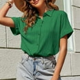 thumbnail image 4 of Annhoo Button down Shirts for Women V Neck Collared Summer Short Sleeve Tops Plain Casual Trendy Basic Blouses, 4 of 8