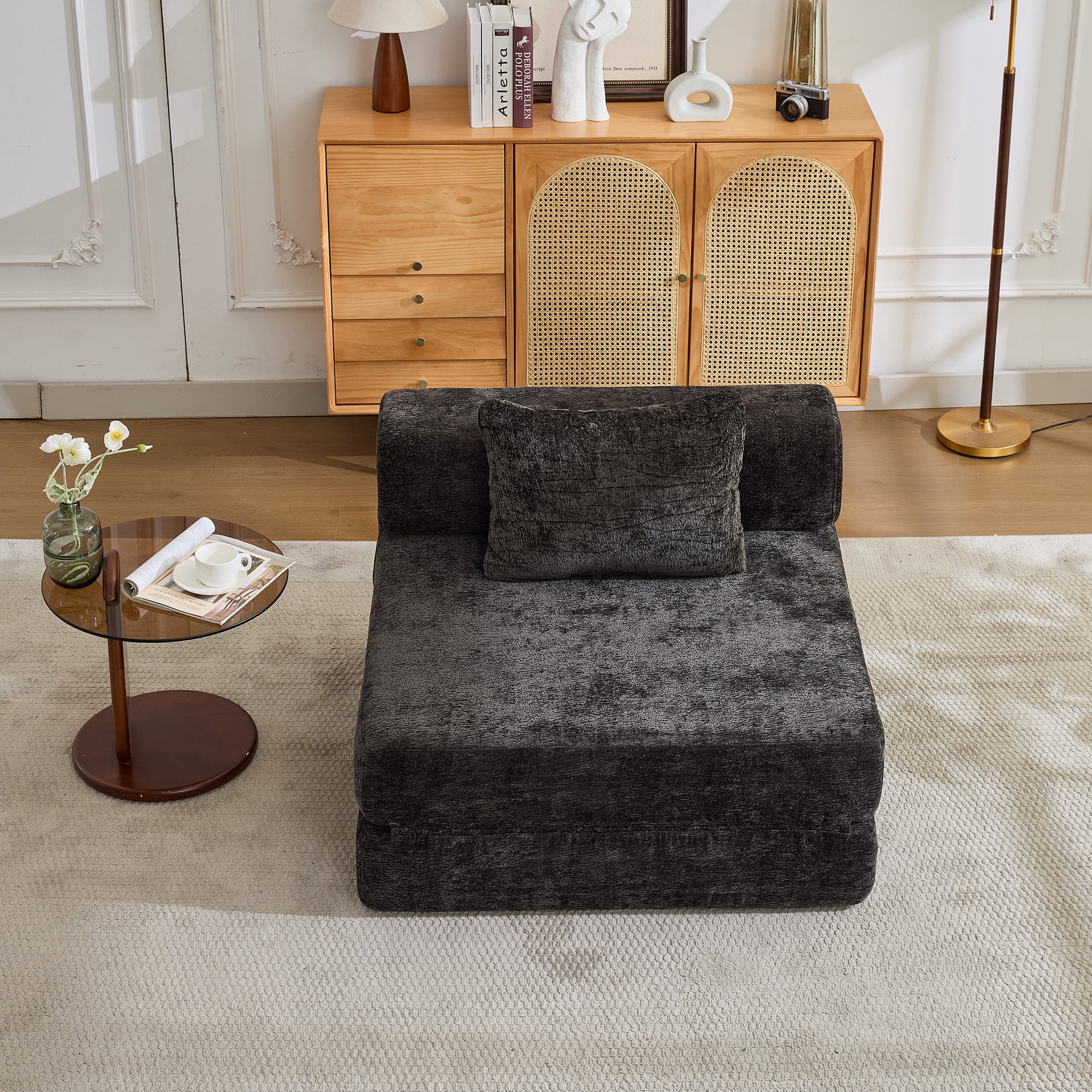 Miniyam Folding Sofa Bed, Convertible Sleeper Chair with Pillow Foldable Mattress with Back Support, Black