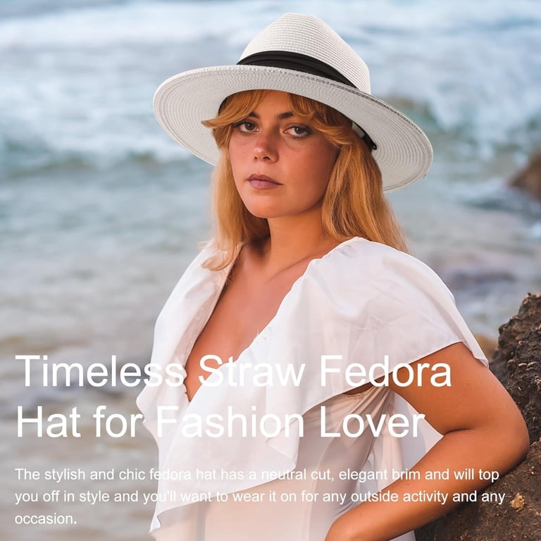 Minzimin Women Straw Panama Hat Travel Fedora Beach Sun Hat  display picture 2
