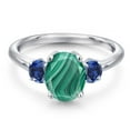 thumbnail image 3 of Gem Stone King 925 Sterling Silver Green Malachite and Blue Created Sapphire Engagement Ring for Women | 3.00 Cttw | Oval 9X7MM | Gemstone Birthstone | Size 8, 3 of 6