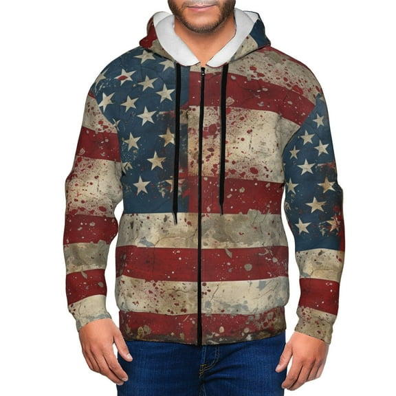 Honeii American Flag1 Print Hoodies for Men, Pullover & Full Zip, Breathable Zip up Hoodie, Sweatshirt-Small