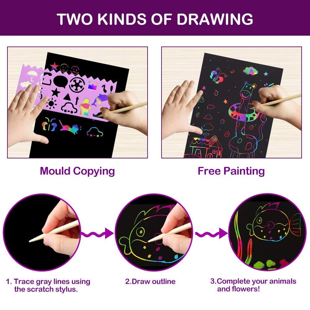59 Pcs Magic Rainbow Scratch Off Paper Set Pigipigi Scratch Art Paper for Kids 