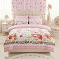 thumbnail image 4 of JOLUSERE Cartoon Pink Comforter Queen Set，3-Pieces Bunny Strawberry Pattern Bedding Set for Kids, 4 of 9