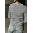 thumbnail image 3 of Women's Gray Trimmed Neckline Waffle Knit Henley Top, 3 of 5