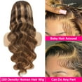 thumbnail image 4 of Honey Blonde Lace Front Wigs Human Hair Pre Plucked with Natural Hairline 13x4 Glueless Wigs Human Hair 180 Density 4/27 Highlight Body Wave Lace Frontal Wigs 20 Inch, 4 of 6
