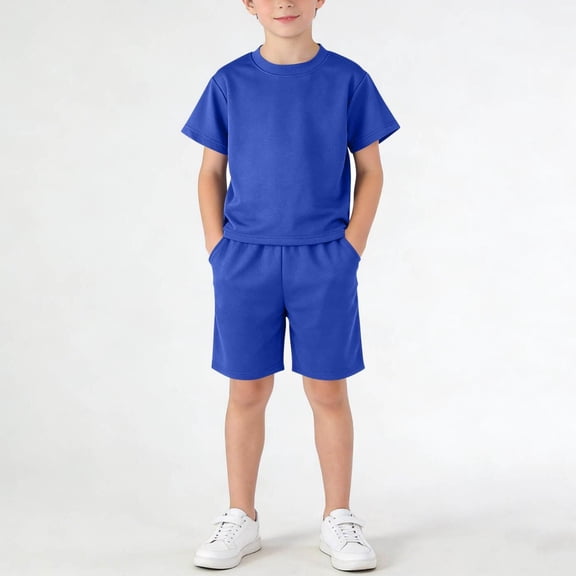 Spazoro Boys Active Shorts Set, 2 Piece Quick Dry Gym Athletic Breathable T-Shirt and Shorts Set for Kids Blue Size 11-12
