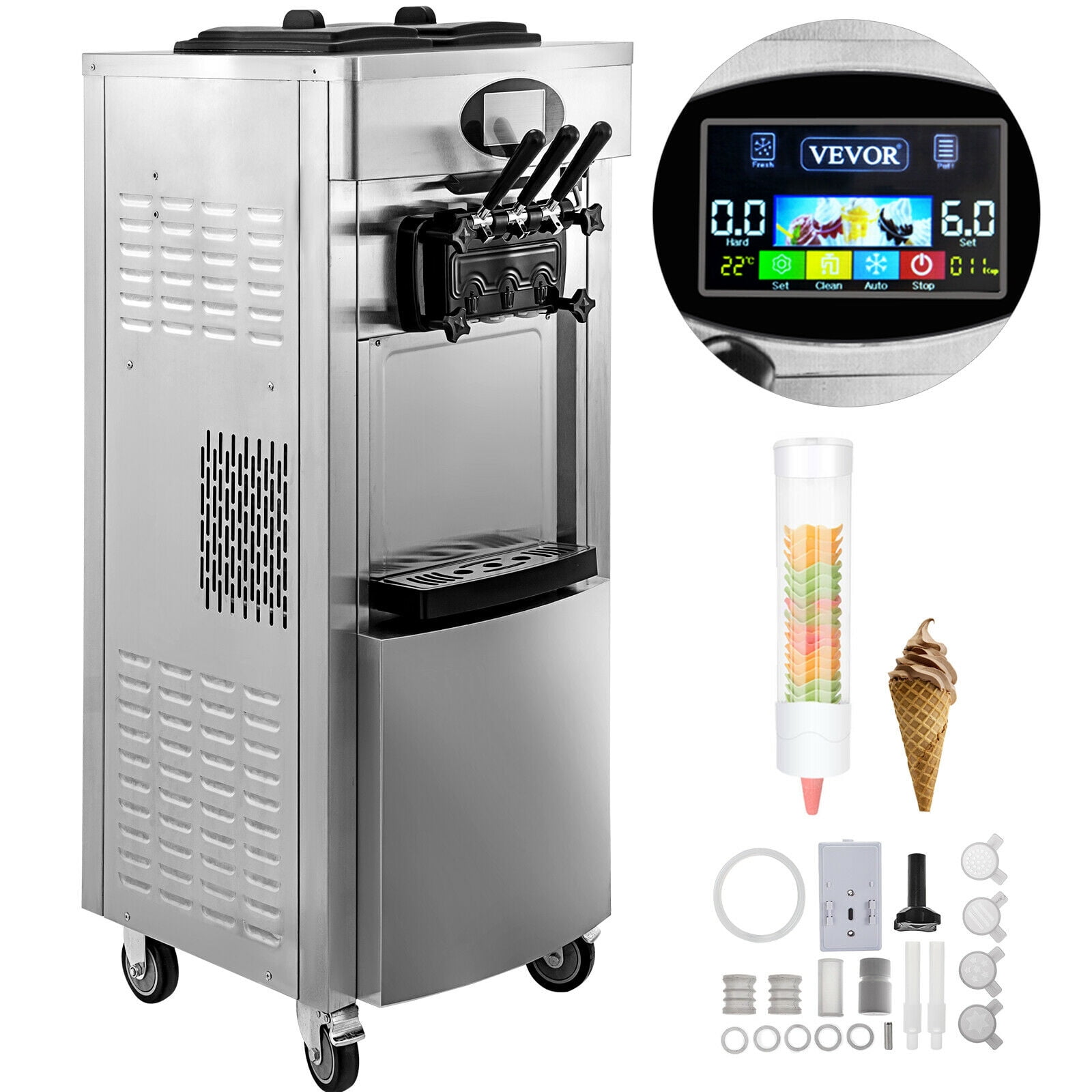 VEVOR 2200W Commercial Soft Ice Cream Machine 3 Flavors 5.3 to 7