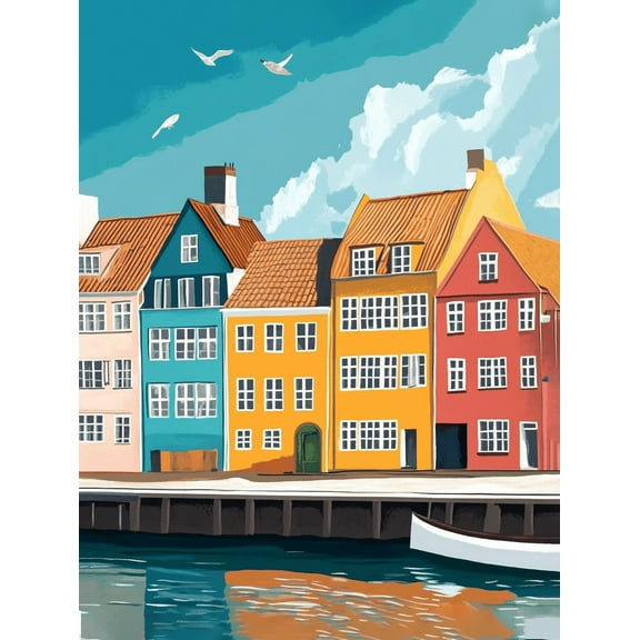 Colorful Nyhavn Canal House Canvas Painting/Wall Art， Suitable for Living Room， Bedroom， Dining Room， Office， and Hotel Decoration.