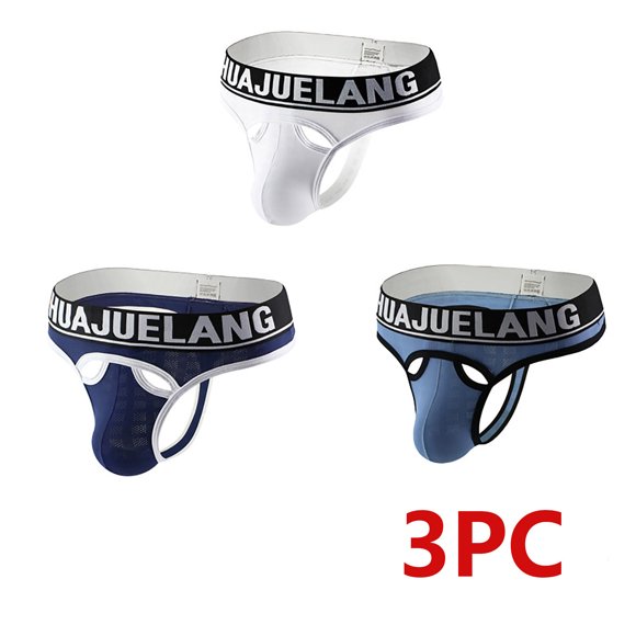 Fridja Men's 3-piece Briefs Mesh Charming Breathable Fashion Men's Thongs Mesh Underwear Lightweight Pouch Briefs Pack