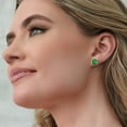 thumbnail image 3 of Gem Stone King 18K Yellow Gold Plated Silver Green Simulated Emerald Earrings for Women (3.48 Cttw, Oval 9X7MM), 3 of 5