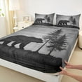 thumbnail image 3 of Homewish Wildlife Bear Print Queen Sheet Sets, Grey Rustic Lodge Cabin Flat Sheet, Farmhouse Theme Queen Fitted Sheet, Luxury Bedroom Decor, 4-Piece, 3 of 7