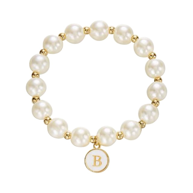 Imitación de perlas 26 alfabeto etiqueta pulsera de moda y versátil pulsera de cuentas de cordón elástico para las mujeres pulsera de cuentas para los seres queridos y (A F)