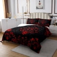 thumbnail image 2 of Manfei Victorian Damask Quilt Sets for Queen Size Bed, Vintage Baroque Floral Bed Set, Black Red Quilt Bedding Set, Breathable Bedroom Decor, 3pcs, 2 of 6