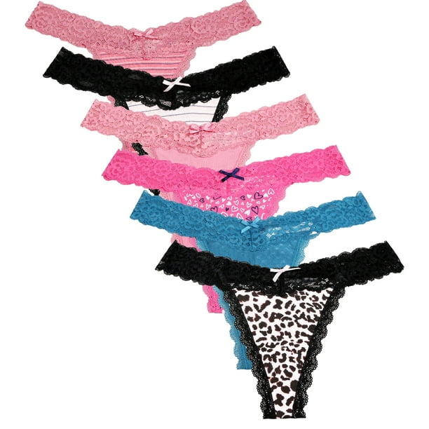  INNERSY Women's Lace Thongs Half See Through T Back Low Rise  Hipster Panties 6-Pack(Bright,Small) : Clothing, Shoes & Jewelry