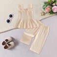 thumbnail image 2 of TOWED22 Toddler Baby Girl Clothes Sleeveless Smocked Strap Camisole with Pocket Long Pants 2pcs Outfits(Beige,9-12 M), 2 of 6