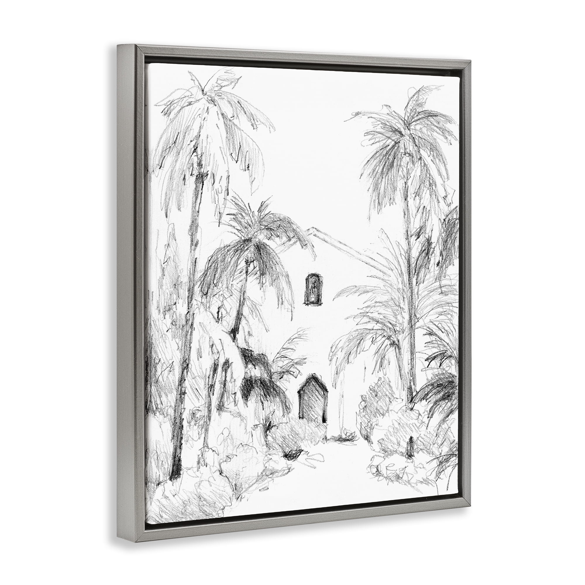 Stupell Industries Island Church Sketch Gray Framed Floater Canvas Wall Art, design by Lanie Loreth